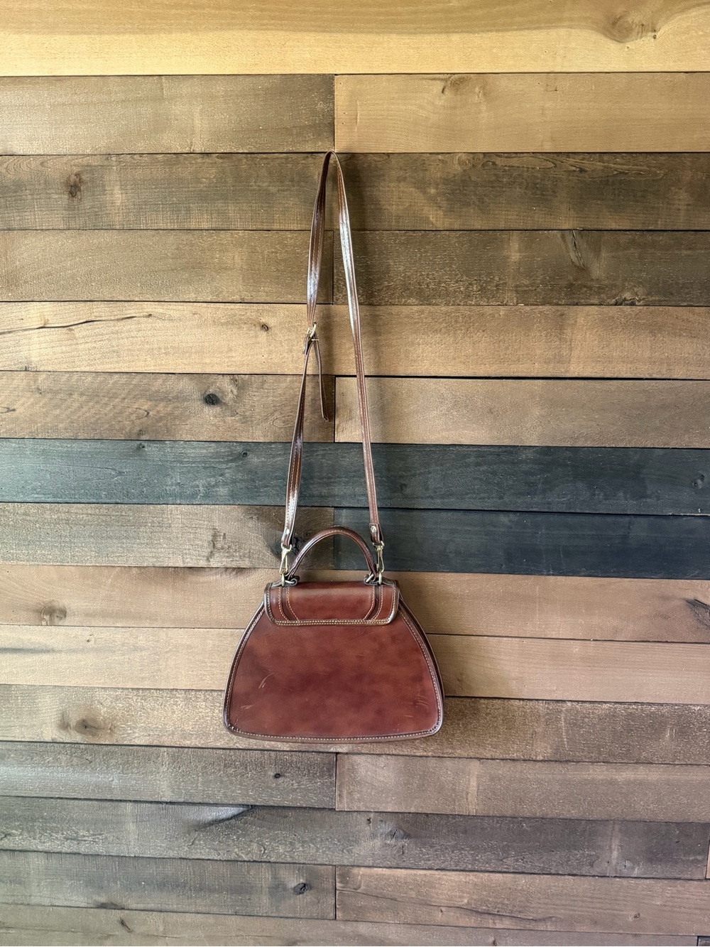 Vintage 70s Brown Top Handle Crossbody Satchel Bag Made In Korea - Picture 7 of 10